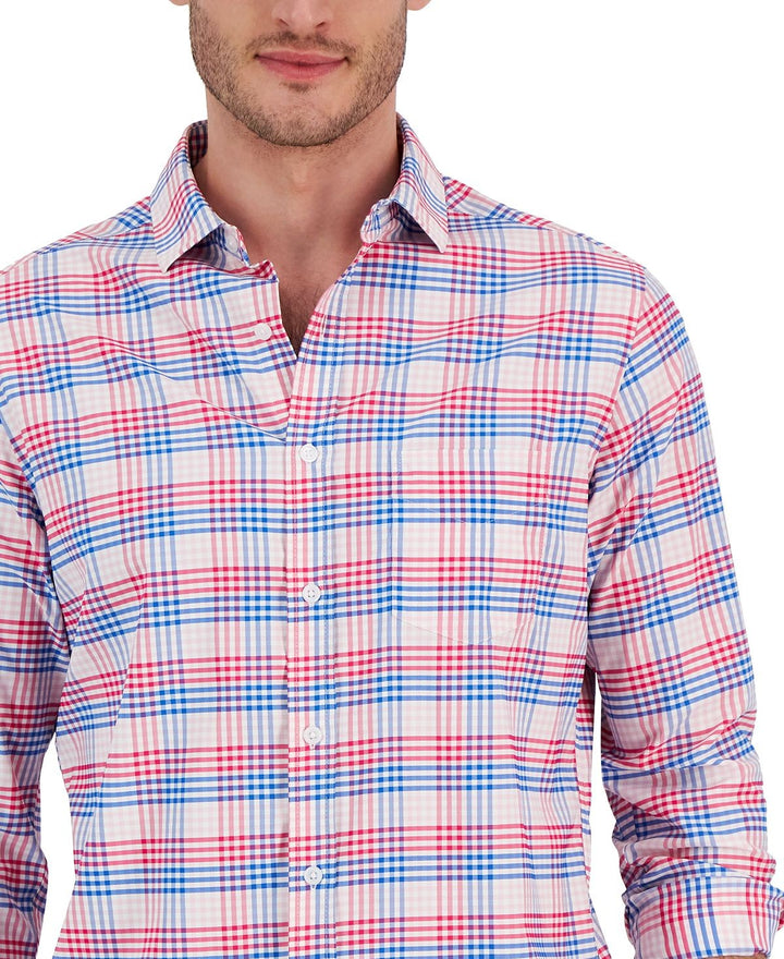 Translation missing: en.Club Room Men's Malia Classic-Fit Plaid Button-Down Tech Shirt Pink Combo-XL