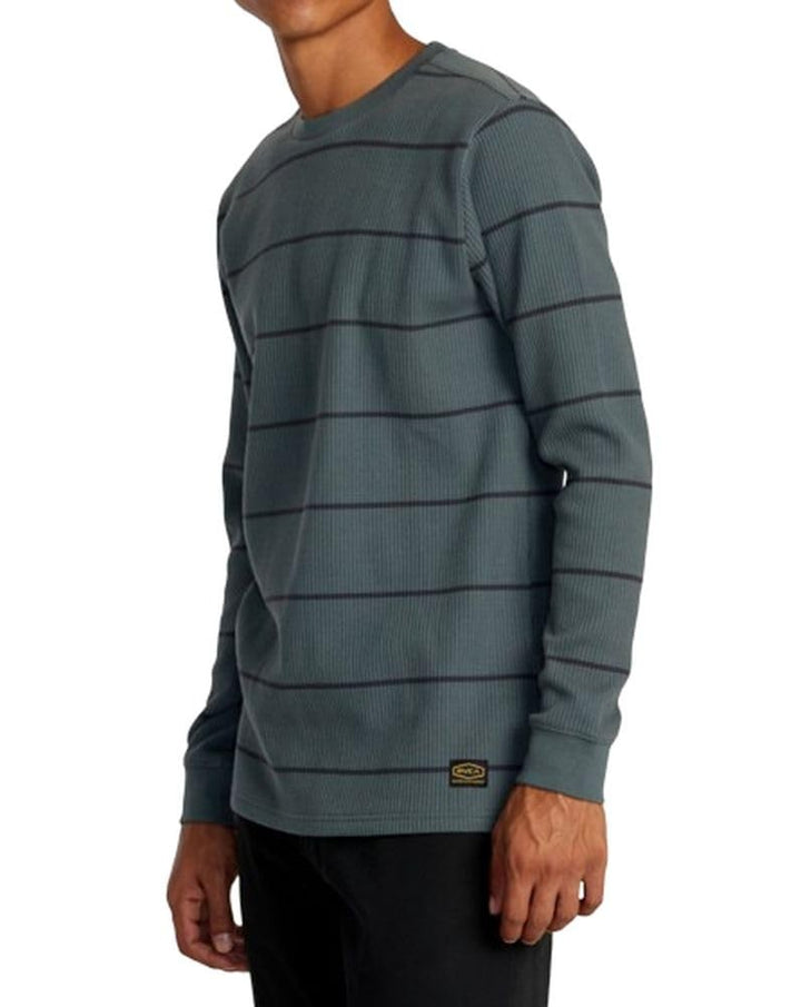 Translation missing: en.RVCA Men's Day Shift Thermal Stripe Long Sleeve T-Shirt Balsam Green, Medium