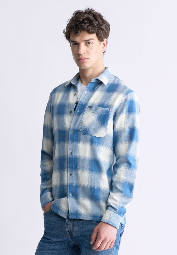 Translation missing: en.Buffalo David Men's Sinclair Plaid Flannel Button-Front Shirt Coronet Blue-Small