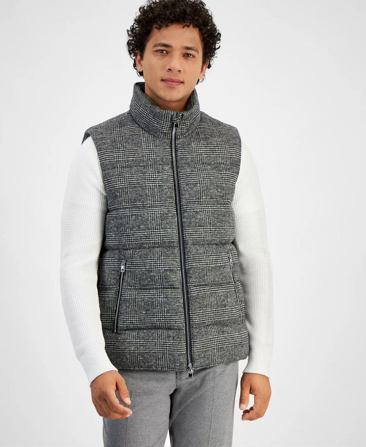 Translation missing: en.Michael Kors Men's Prince of Wales Check Quilted Puffer Vest - Black-Size 2XL