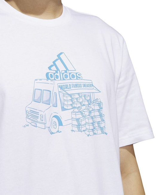 Translation missing: en.adidas Men's Crewneck Food Truck Graphic T-Shirt White/Pulse Blue-Medium