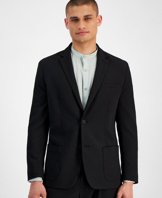 Translation missing: en.Alfani Sport Coat Mens Small 32-34 Deep Black Classic-Fit Textured Seersucker