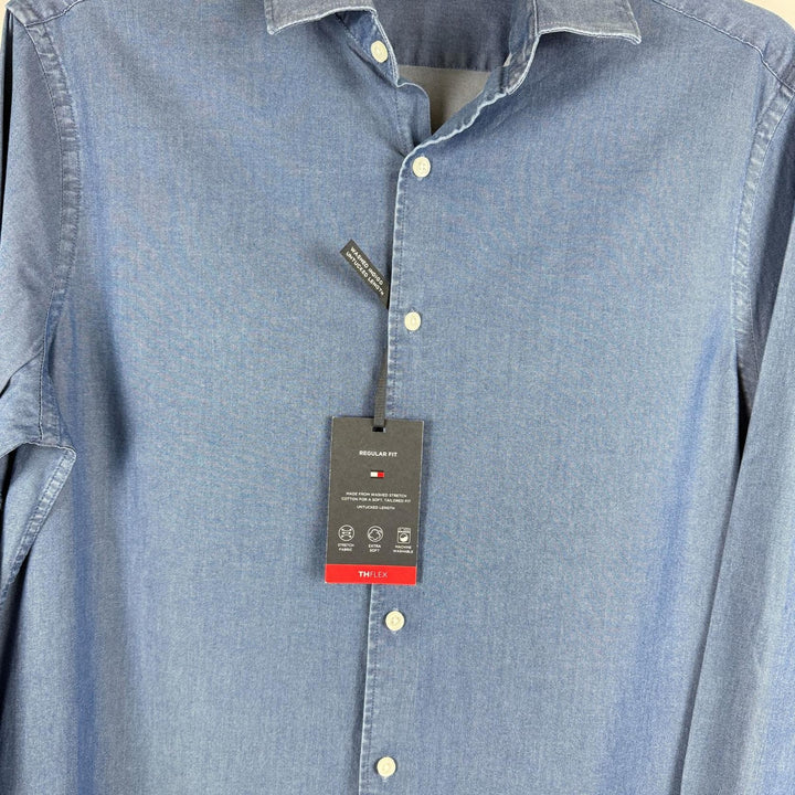 Translation missing: en.Tommy Hilfiger Men's Flex Reg Fit Washed Untucked Dress Shirt Blue-15-15.5 34/35