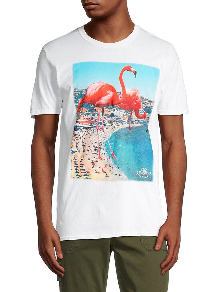 Translation missing: en.Kid Dangerous Men's Flamingo Coast Graphic T-Shirt - White - Size Small