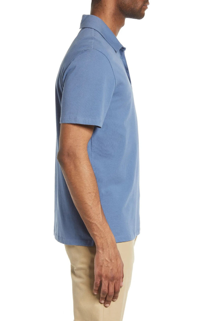 Translation missing: en.Vince Men's Regular Fit Garment Dyed Cotton Polo in Smoke Blue-Size Small