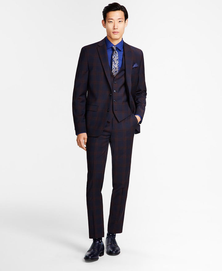 Translation missing: en.Bar III Men's Slim-Fit Wool Blend Plaid Suit Jacket Only in Burgundy/Blue-38R