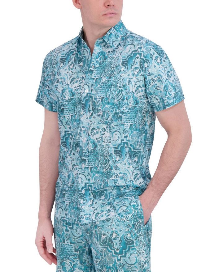 Translation missing: en.Robert Graham Men's Short Sleeve Button-Front Tropical Pocket Shirt Blue-Small
