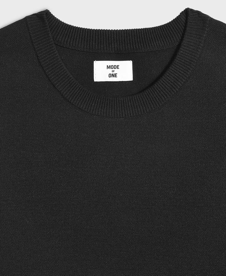 Translation missing: en.Mode of One Sweater Deep Black Size Large Relax-Fit Short-Sleeve Crewneck Mens