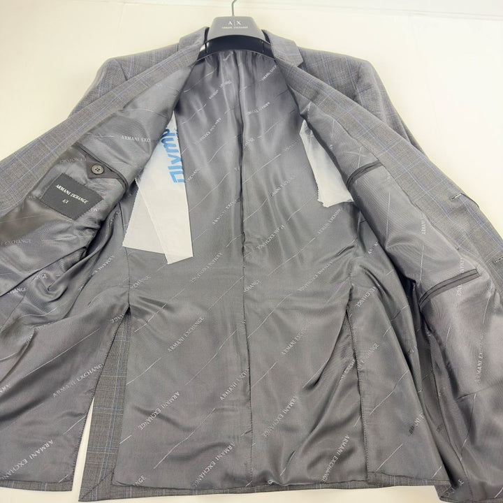 Translation missing: en.AX Armani Exchange Men's Modern-Fit Wool Plaid Blazer in Grey/Blue-38R