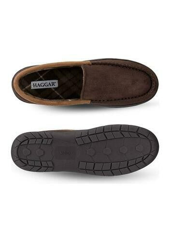 Translation missing: en.Haggar Mens Microsuede Venetian Slipper Plaid Fleece Lining Brown-M 8-9