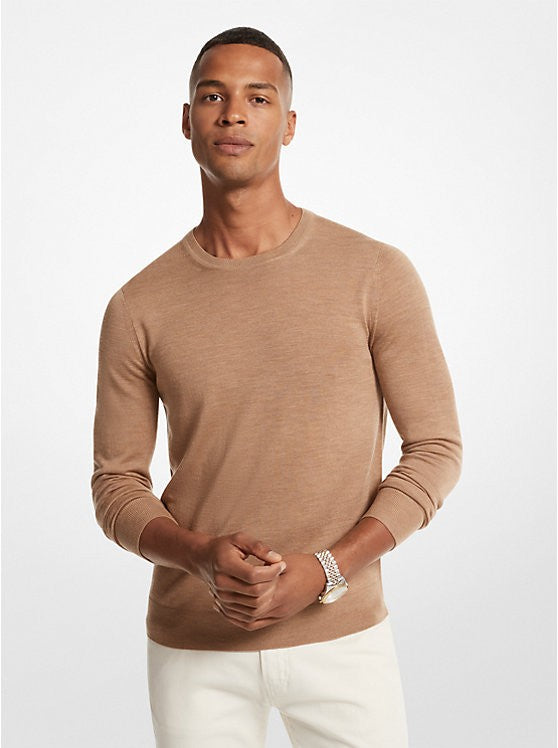 Translation missing: en.Michael Kors Men's Merino Wool Crewneck Sweater - Dark Camel Melange-2XL