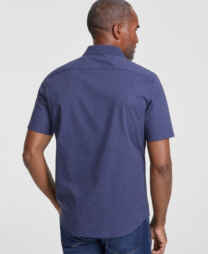 Translation missing: en.Michael Kors Men's Short Sleeve Button-Front Heathered Shirt Midnight Heather-XL
