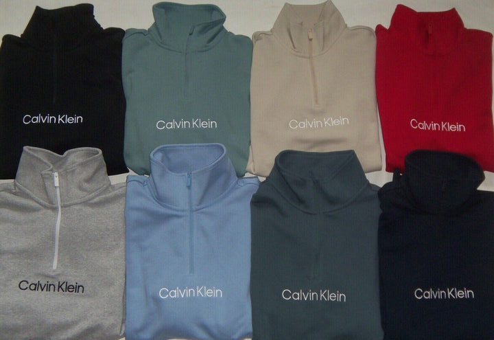 Translation missing: en.Calvin Klein Relaxed Fit Logo French Terry 1/4 Zip Sweatshirt Stormy Sea Green-M