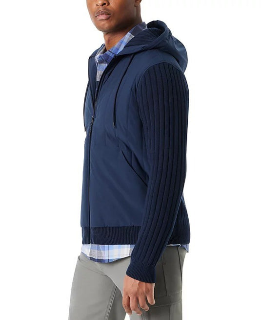 Translation missing: en.Bass Outdoor Sweater Jacket Mens XL Navy Blaze Mixed Media Zip-Front Hooded