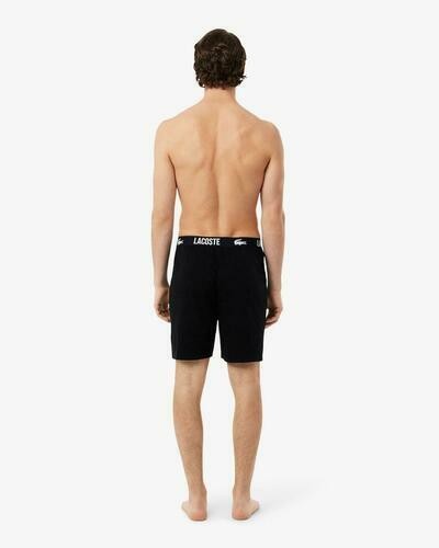 Translation missing: en.Lacoste Mens Straight Fit Logo Band Pajama Shorts Black-Size Medium Cotton Blend