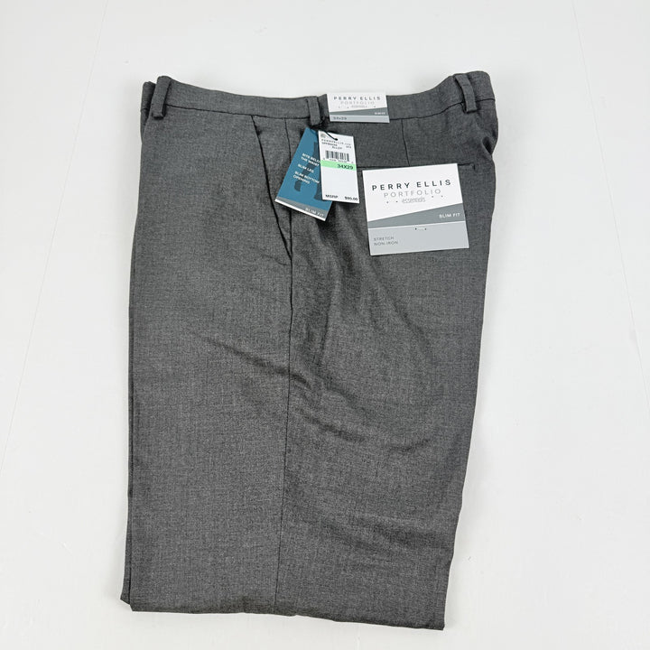 Translation missing: en.Perry Ellis Portfolio Men's Slim-Fit Performance Stretch Dress Pants Alloy-34x29