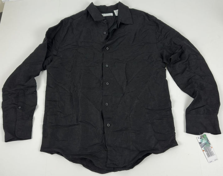 Translation missing: en.Cubavera Men's Long Sleeve Button Front Linen Blend Dobby Shirt Jet Black-Small