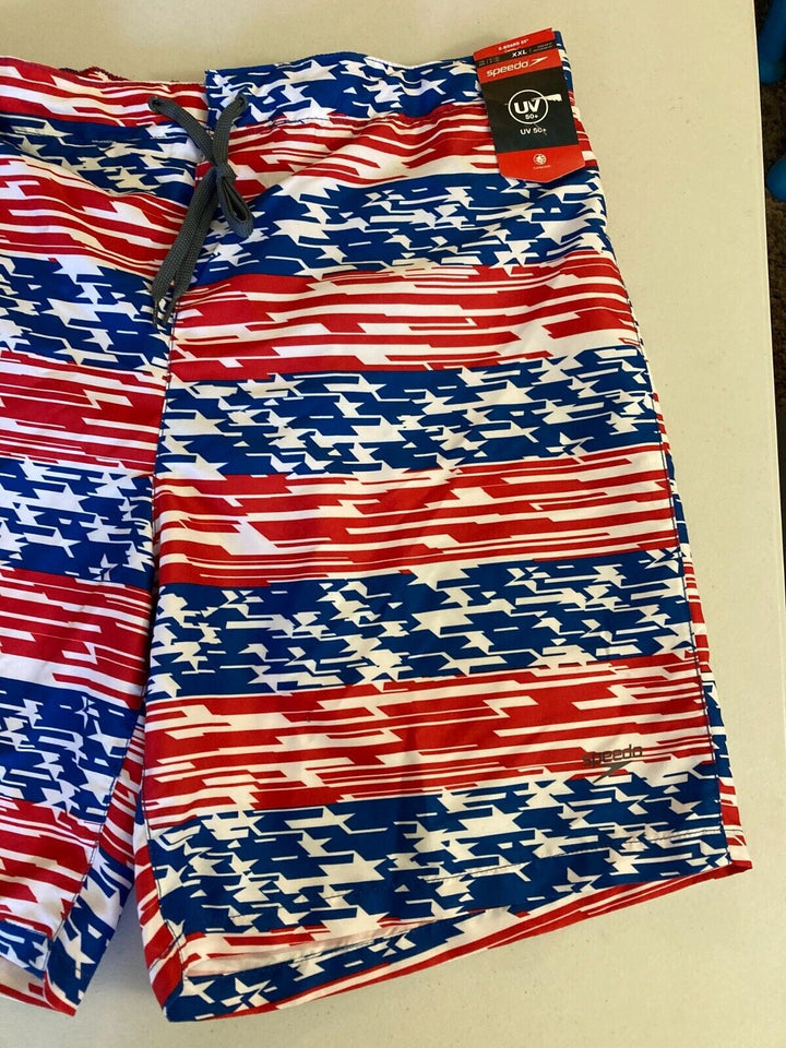 Translation missing: en.Speedo Men's American Flag Stripe TurboDri 9" E-Board Swim Trunks Multi-2XL