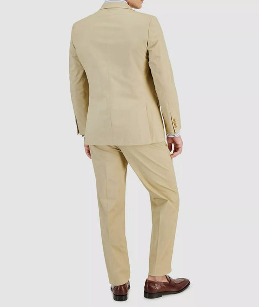Translation missing: en.Nautica Gaff Mens Modern-Fit Seasonal Cotton Stretch 2PC Suit Solid Tan-36 30/32