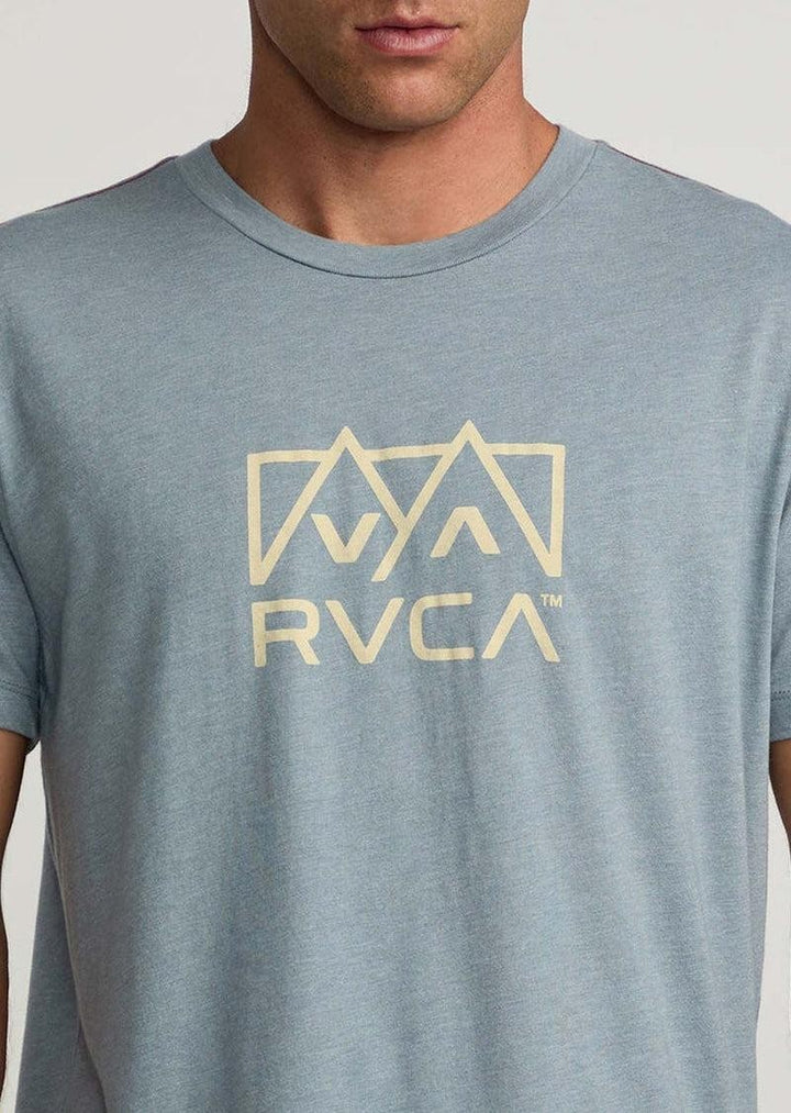 Translation missing: en.RVCA Men's Slim Fit Red Stitch Peak Graphic T-Shirt Flint Stone Blue-2XL