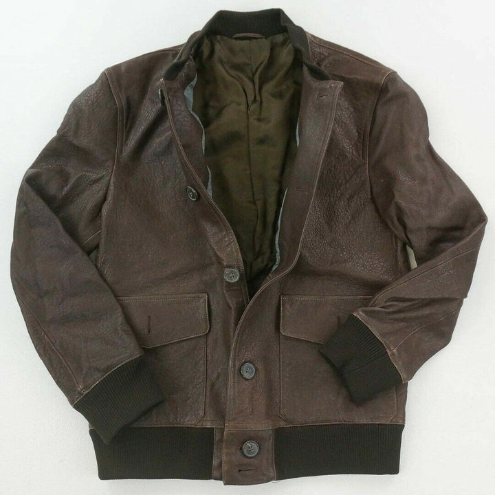 Translation missing: en.Dylan Gray Men's Leather Baseball Bomber Jacket Brown-Size 40R