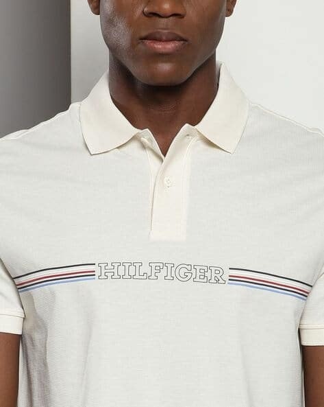 Translation missing: en.Tommy Hilfiger Men's Striped Chest Short Sleeve Polo Shirt - Calico-Small