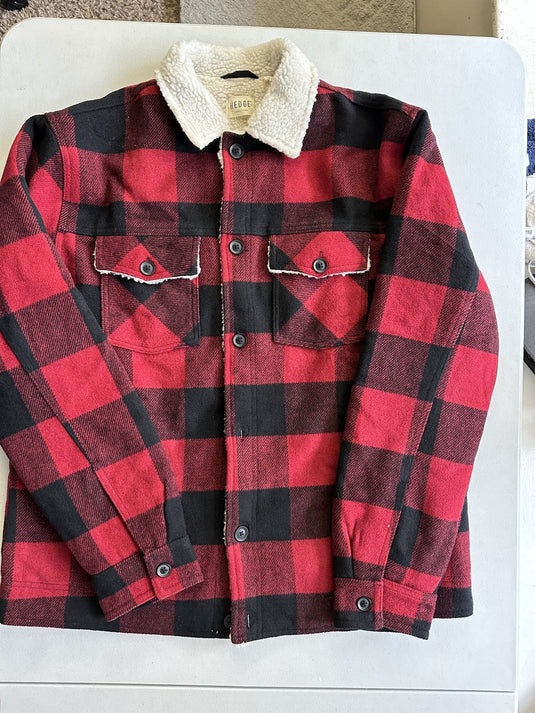 Translation missing: en.Hedge Men's Sherpa Lined Plaid 25V9 Woven Jacket Red Plaid- Size Medium