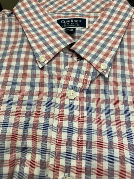 Translation missing: en.Club Room Men's Cotton Regular-Fit Gingham Check Dress Shirt Red/Navy 18 34/35