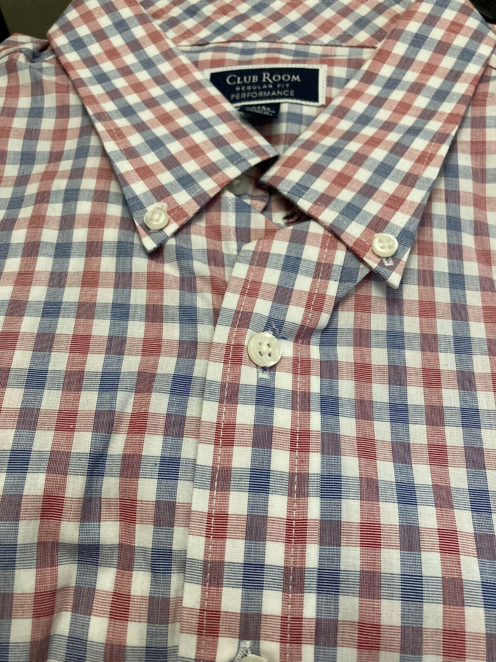 Translation missing: en.Club Room Men's Cotton Regular-Fit Gingham Check Dress Shirt Red/Navy 18 34/35