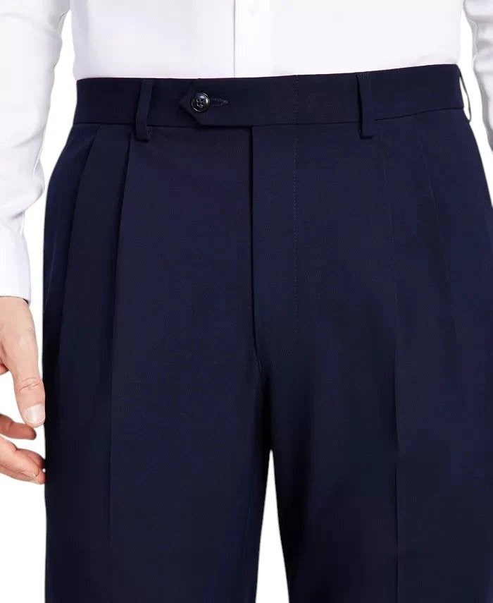 Translation missing: en.Michael Kors Men's Marina Pleated Solid Classic Fit Dress Pants Navy-32x32