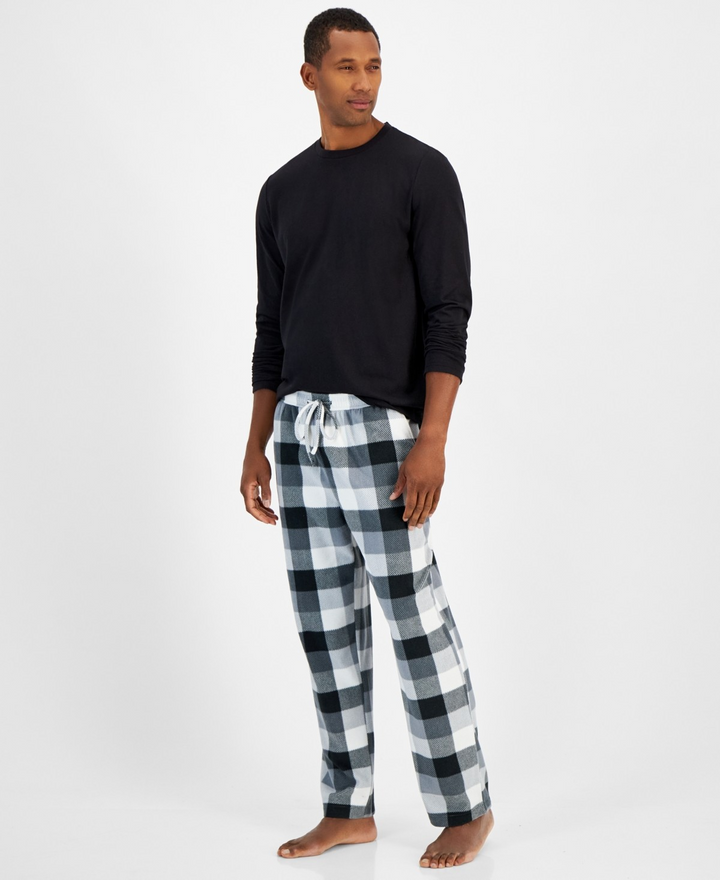 Translation missing: en.Club Room Men's Fleece 2Pc Plaid Pajama Set Black/White T-Shirt 2XL &amp; Pants XL
