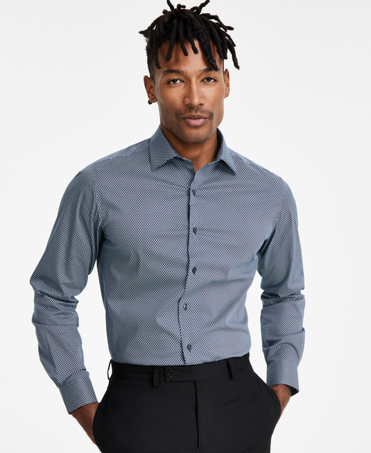 Translation missing: en.Alfani Men's Slim-Fit Temperature Regulating Dress Shirt 15-15.5 32/33 Navy Geo