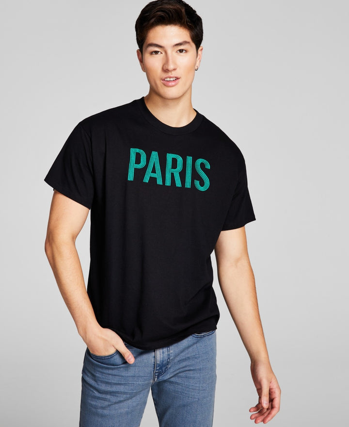 Translation missing: en.And Now This Men's Oversized-Fit Embroidered Paris T-Shirt Black-XL
