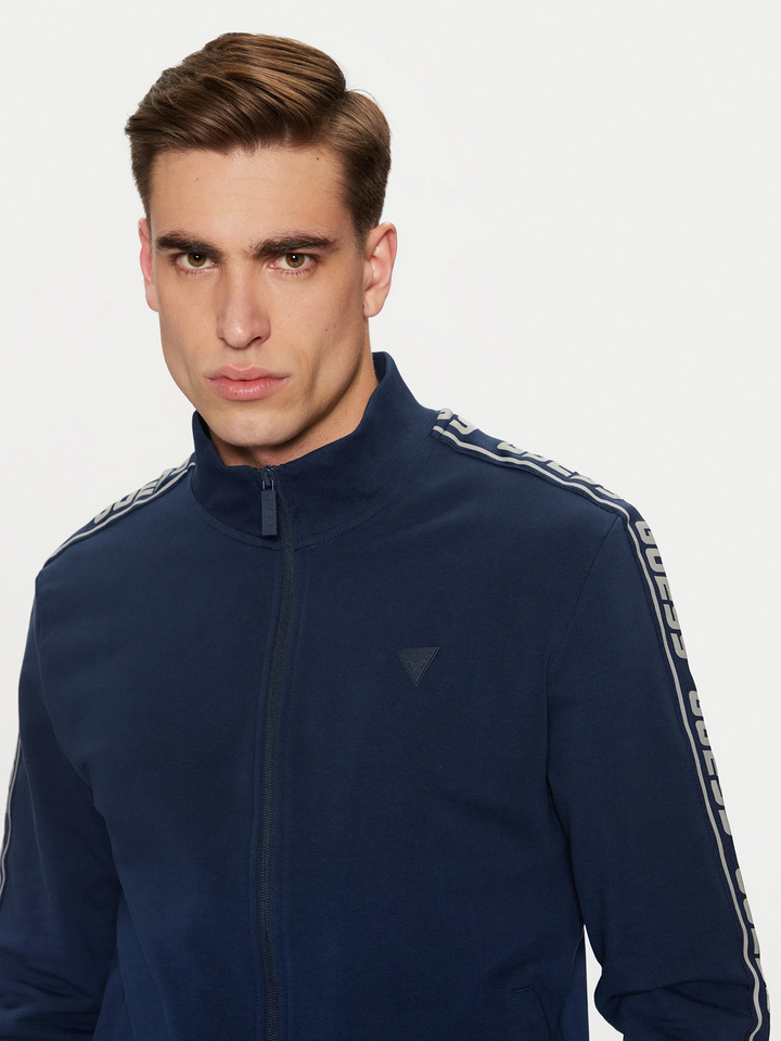 Translation missing: en.Guess Men's Arlo Zip-Front Track Jacket Size Small Silk Blue Logo Reg Fit