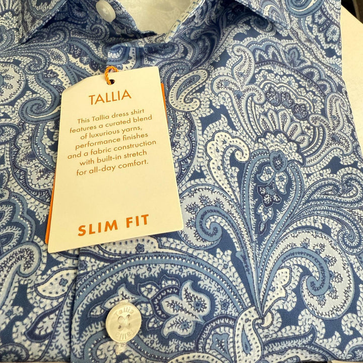 Translation missing: en.Tallia Men's Slim-Fit Stretch Paisley Dress Shirt - Blue-16-16.5 34/35
