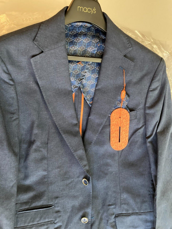 Translation missing: en.Tallia Men's Linen/Cotton Solid Slim Fit Blazer in Indigo-Size Small 32-34R
