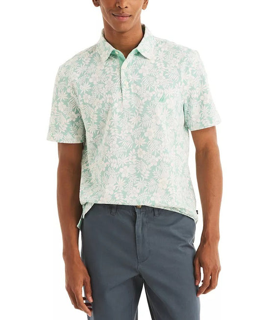 Translation missing: en.Nautica Men's Floral Print Pique Short Sleeve Polo Shirt Green White-Large