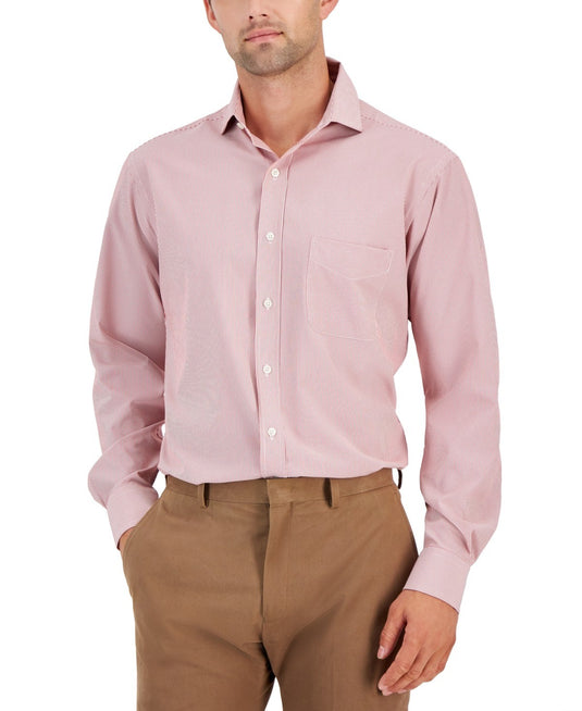 Translation missing: en.Club Room Dress Shirt Men's 15.5 32/33 Red Regular Fit Traveler Fine Stripe