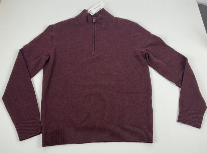 Translation missing: en.Calvin Klein Men's Ribbed-Trim Quarter-Zip Pullover SweaterTawny Port Heather-Sm