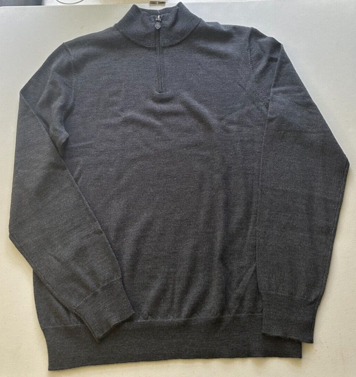 Translation missing: en.The Men's Store Designer Quarter-Zip Merino Wool Sweater in Med Grey-Small