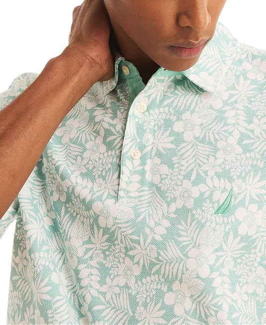 Translation missing: en.Nautica Men's Floral Print Pique Short Sleeve Polo Shirt Green White-Large
