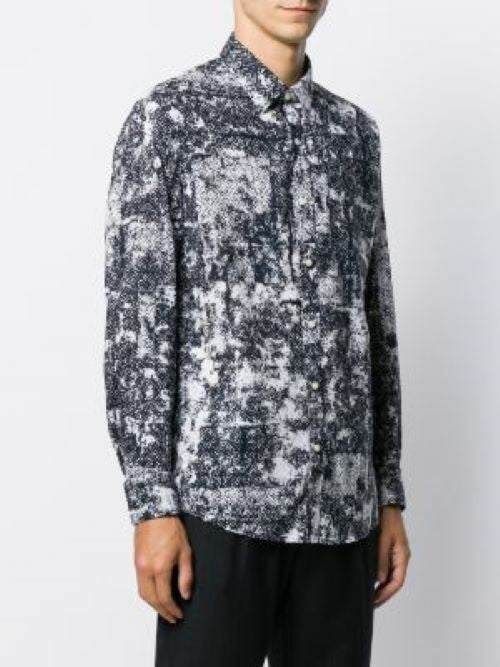 Translation missing: en.Michael Kors All Cotton Geometric Print Long Sleeve Shirt Midnight Blue-Small