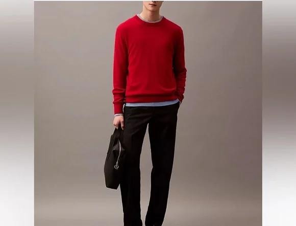 Translation missing: en.Calvin Klein Sweater Scarlet Sage Red Size Large All Cashmere Crewneck Reg Fit