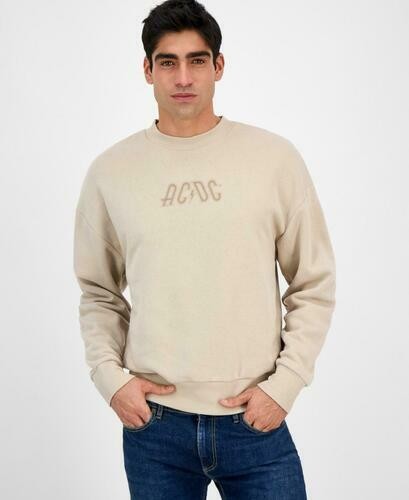 Translation missing: en.Tai Apparel Men's Ac/Dc Relaxed Fit Crewneck Graphic Sweatshirt Beige-Large