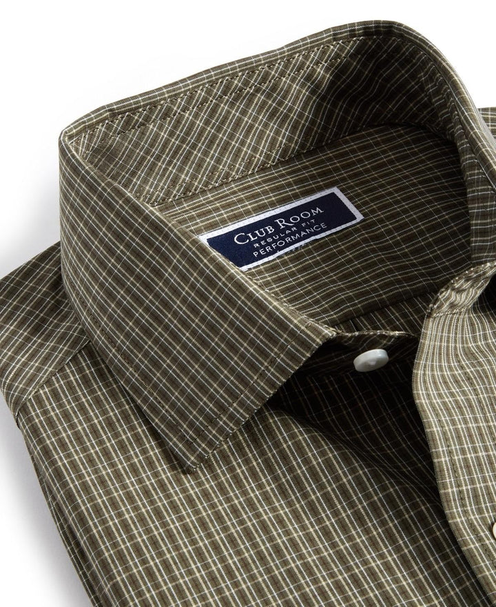 Translation missing: en.Club Room Men's Nano Check Performance Dress Shirt Olive/khaki-17.5 32/33
