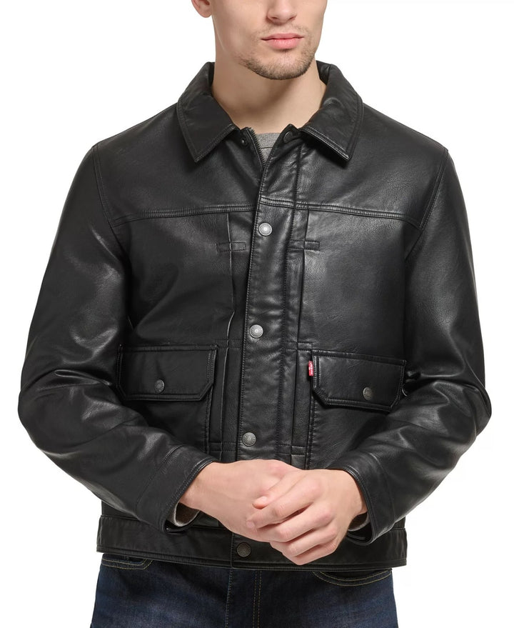 Translation missing: en.Levi's Men's Faux Leather Snap-Zip Front Water-Resistant Jacket - Black-XL