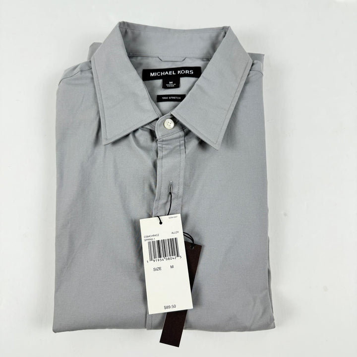 Translation missing: en.Michael Kors Men's Stretch Button-Front Shirt - Alloy Grey-Medium 15-15.5
