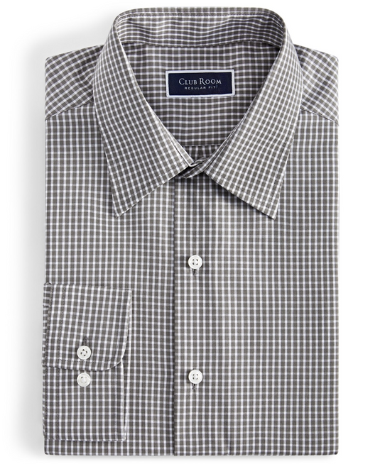 Translation missing: en.Club Room Mens Gingham Dress Shirt Cotton Blend Stretch Charcoal White-M 15-15.5