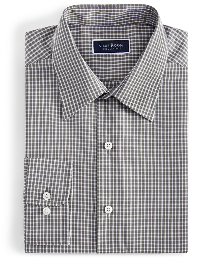 Translation missing: en.Club Room Mens Gingham Dress Shirt Cotton Blend Stretch Charcoal White-M 15-15.5