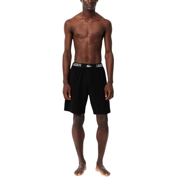 Translation missing: en.Lacoste Men's Straight Fit Logo Band Pajama Shorts Black-Size Small Cotton Blend
